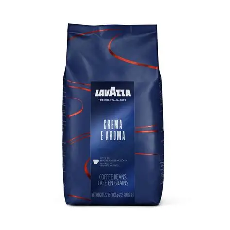 Dark blue 1 kg package of Lavazza BLUE Crema e Aroma whole bean coffee. The front displays the Lavazza logo, the Crema e Aroma name, and coffee imagery representing an Italian espresso blend.